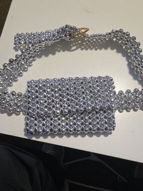 Silver Beaded Mini Belt Bag